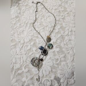 Lia Sophia Neptune Windsong Silvertone Necklace Genuine Abalone Glass Beads